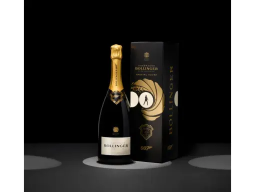 James Bond Champagner: Bollinger Special Cuvée in einer eleganten Geschenkbox mit 007-Logo. Ein Hauch von Luxus für Agenten.