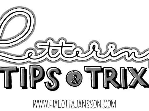 Graffiti på papper med texten "Lettering TIPS & TRIX" och webbadressen www.fialottajansson.com.