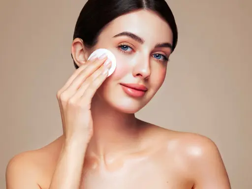 Une femme au maquillage impeccable utilise un coton pour se démaquiller, prouvant que le maquillage n'abîme pas la peau si on en prend soin.