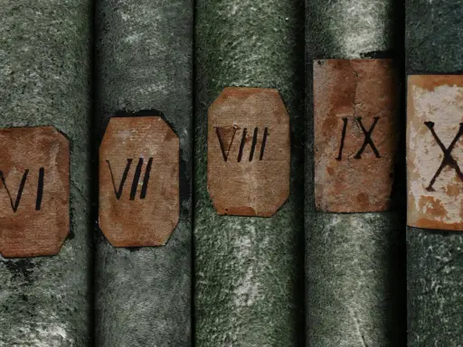 Alte Bücher mit grünen Einbänden, auf denen die lateinischen Zahlen VI, VII, VIII, IX und X stehen.