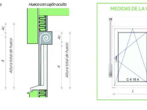 Diagramas de ventanas, mostrando la altura total de hueco desde el suelo y otras medidas.