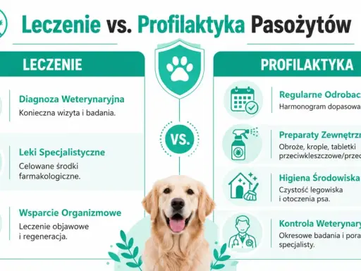Leczenie vs. profilaktyka pasożytów u psa. Kluczowe jest regularne odrobaczanie, higiena i kontrola weterynaryjna.
