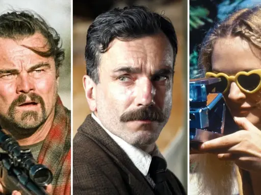 Leonardo DiCaprio med gevär, Daniel Day-Lewis med mustasch och en ung kvinna med hjärtformade solglasögon. Tre ikoniska scener från filmer med Paul Thomas Anderson.
