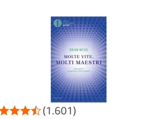 Copertina del libro "Molte vite, molti maestri" di Brian Weiss, con un disegno astratto blu e bianco.