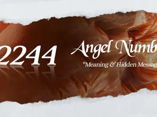 Anioł numer 2244 znaczenie. Sylwetka anioła i liczba 2244 na tle skrzydeł.