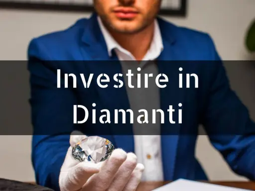 Un uomo in giacca blu mostra un diamante scintillante, simbolo di un saggio investimento in diamanti.