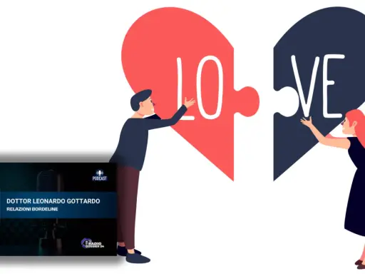 Coppia che cerca di completare la parola "LOVE" su un cuore spezzato, simboleggiando le sfide della personalità borderline in amore. Podcast di Dottor Gottardo.