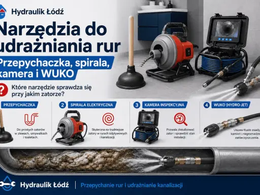 Narzędzia do udrażniania rur: przepychaczka, spirala, kamera i WUKO. Dowiedz się, jak udrożnić rury i wybrać odpowiednie narzędzie do zatoru.