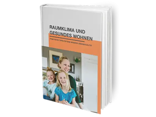 Buchcover "Raumklima und gesundes Wohnen" mit Familie. Praktische Tipps für gesunde baumaterialien und bessere Lebensqualität.