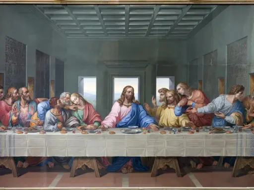 La Cène, chef-d'œuvre de Vinci, dépeint Jésus et ses apôtres lors d'un repas chargé d'émotion.