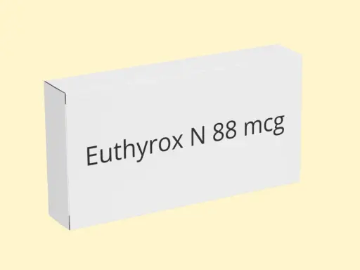 Białe pudełko leku Euthyrox N 88 mcg na jasnym tle.