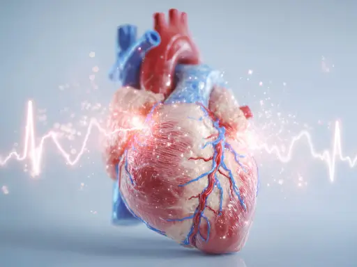 Anatomical heart with glowing ECG line. Czy migotanie przedsionków jest groźne? To pytanie zadaje sobie wiele osób.