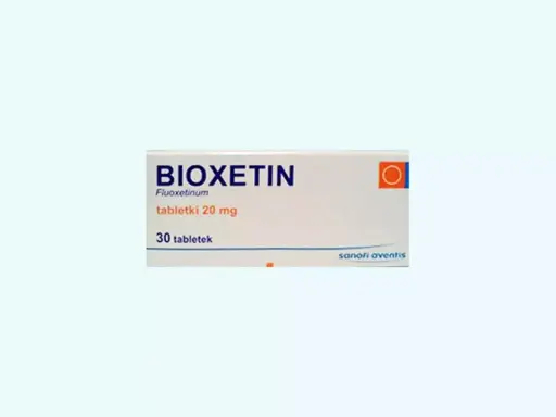 Opakowanie leku Bioxetin (fluoksetyna) 20 mg, 30 tabletek. Warto zapoznać się z ulotką, by poznać potencjalne bioxetin skutki uboczne.