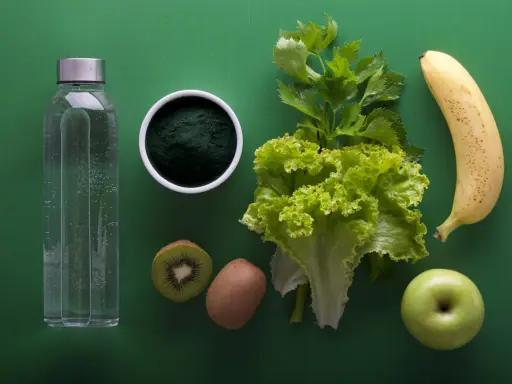 Woda, spirulina, kiwi, banan, jabłko i sałata – składniki, które pomogą Ci dowiedzieć się, jak pozbyć się wody z organizmu.
