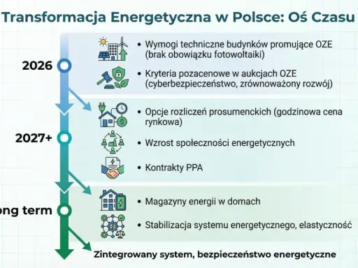 Oś czasu transformacji energetycznej w Polsce: 2026, 2027+, Long term.