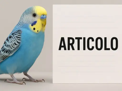 Una cocorita blu e gialla accanto a un foglio con la scritta "ARTICOLO". Potrebbe trattarsi di un articolo sull'accoppiamento cocorite consanguinei.