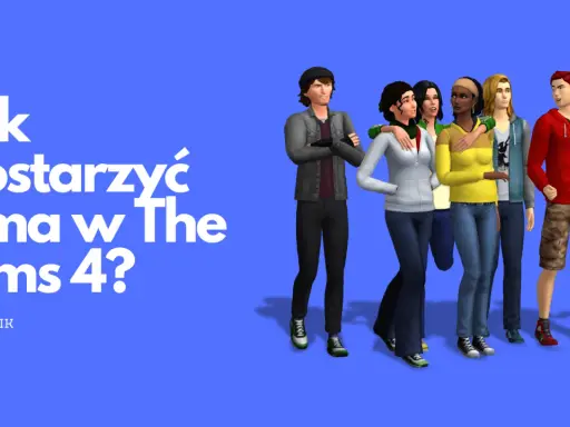 Jak postarzyć sima w The Sims 4? Poradnik. Grupa simów na niebieskim tle.