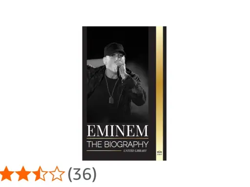 Okładka książki "Eminem: The Biography" z czarno-białym zdjęciem rapera.