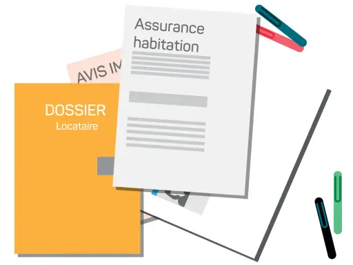 Dossier locataire et document d'assurance habitation, prêts à gérer un sinistre.