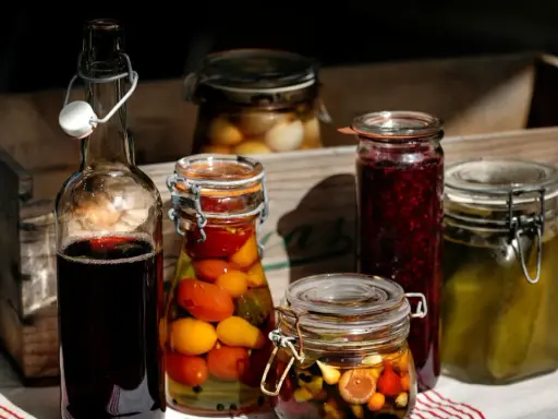 Här är en samling konserverade godsaker, redo att njutas. Att sterilisera glasburkar är nyckeln till att bevara dessa smaker.