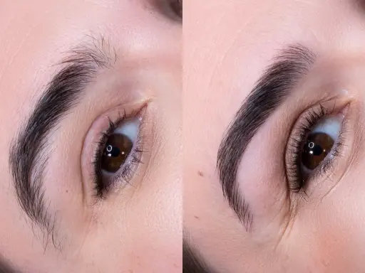 Avant/après : le résultat d'un **teindre sourcils** pour un regard plus intense et défini.