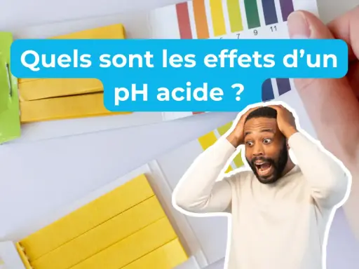 Un homme choqué découvre les effets d'un pH acide avec des bandelettes de test.