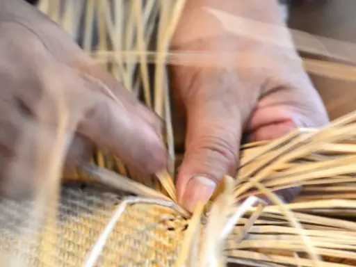 Mains habiles tressant des brins de paille, un vieil outil artisanal prend forme.
