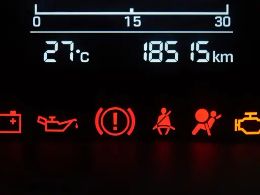 Na desce rozdzielczej Volvo świeci się kontrolka silnika, sygnalizując komunikat: "układ silnika wymagany serwis".