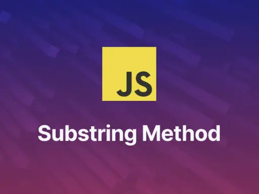 Logo JS i tekst "Substring Method". Pozwala na wycinanie fragmentów tekstu w JavaScript.