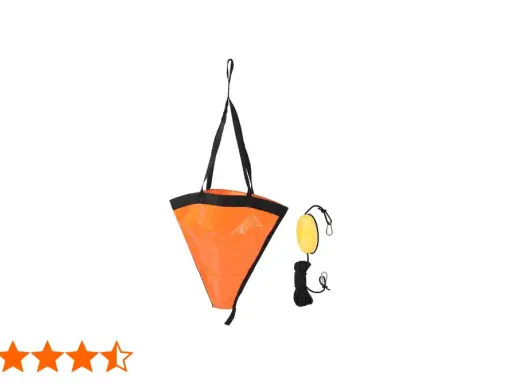Ancre flottante orange pour bateau, avec bouée jaune et corde. Essentiel pour la sécurité nautique.