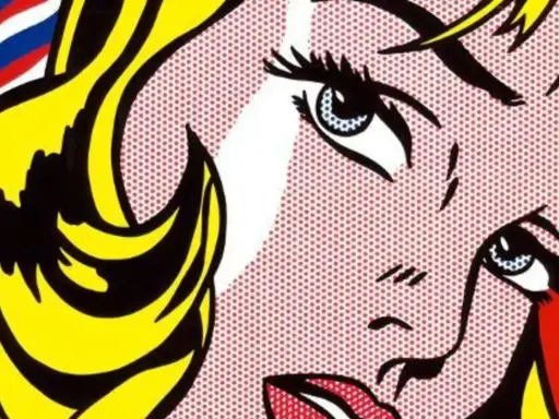 Pop Art-Gesicht mit gelben Haaren und roten Lippen, ein Beispiel für moderne Kunst stilrichtungen.