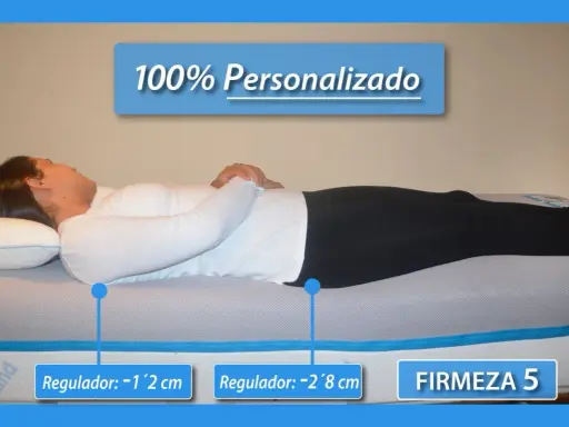 Demostración de como dormir de lado correctamente en un colchón 100% personalizado, con reguladores de firmeza.