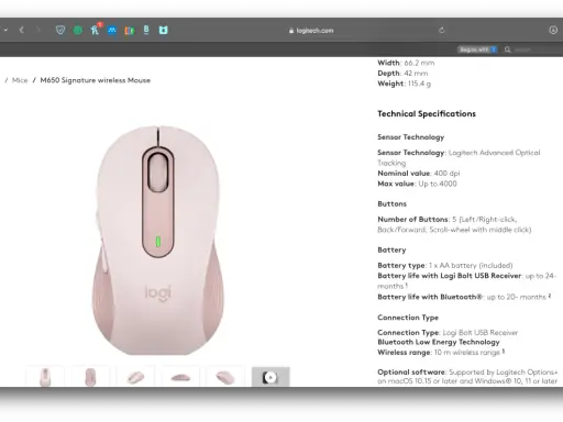 Mysz Logitech M650 Signature. Nominalna wartość DPI to 400, maksymalna do 4000. Dowiedz się, jak sprawdzić DPI.