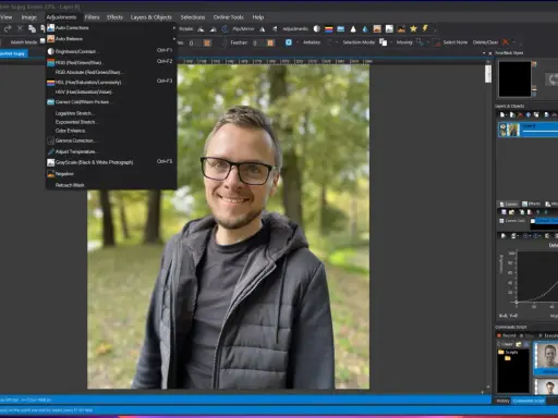 Program do edycji JPG, gdzie można poprawić jasność i kontrast zdjęcia portretowego.