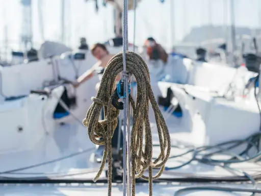 Câble d'ancre enroulé, prêt pour l'installation du guindeau électrique sur un voilier.
