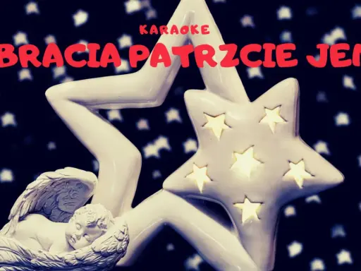 Aniołek śpi na gwiazdach, a nad nim napis KARAOKE. Patrzcie bracia jeno, jak pięknie świecą gwiazdy!