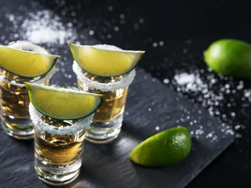 Kieliszki tequili z solą i limonką. Idealne dodatki, by wiedzieć, z czym pić tequilę.