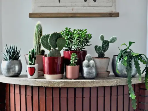 Collezione di piante grasse da appartamento immagini: cactus, succulente e altre varietà in vasi decorativi su una mensola.