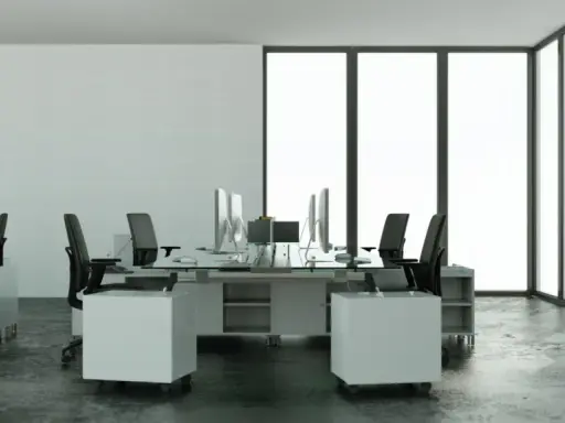 Nowoczesne biuro z przeszklonymi ścianami i ergonomicznymi stanowiskami pracy. Inspiracja, jak urządzić biuro, by było funkcjonalne i estetyczne.