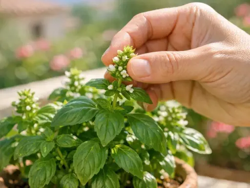 Maintenir un plant de basilic en santé, c'est facile : pincez les fleurs pour encourager la croissance des feuilles.