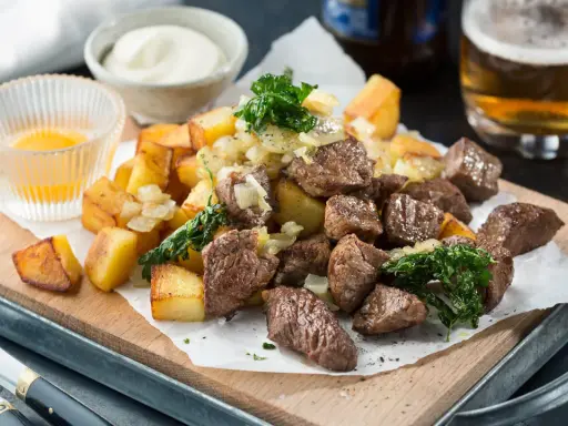 Biff Rydberg-inspirerad rätt med tärnad biff, stekt potatis och lök. Perfekt för ett mysigt middagsrecept.
