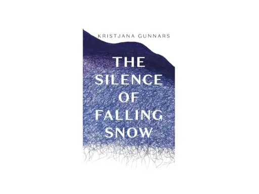 Okładka książki "The Silence of Falling Snow" Kristjany Gunnars. Tytuł sugeruje, że mógłby spaść śnieg, a grafika przypomina zimowy krajobraz.