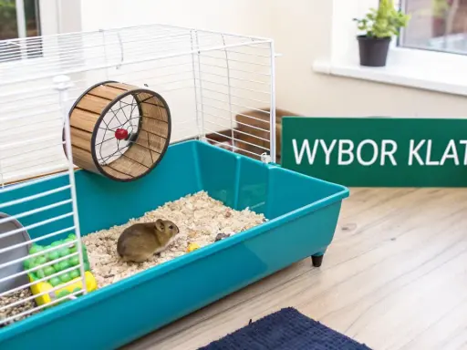 Chomik w klatce z kołowrotkiem. Zastanawiasz się, dlaczego chomik gryzie klatkę? Może potrzebuje więcej przestrzeni lub zabawek.