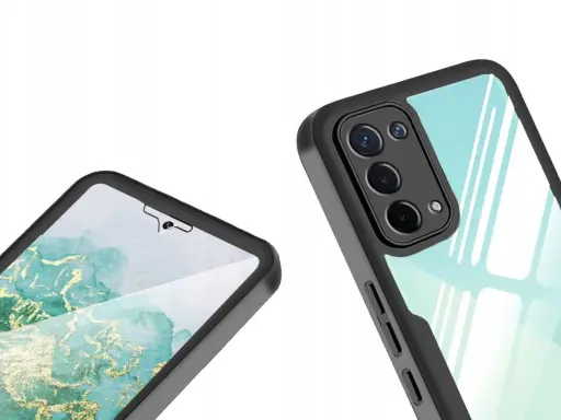 Eleganckie etui Oppo A74 5G z marmurkowym wzorem i błyszczącym tyłem.
