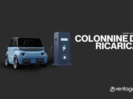 Auto elettrica blu collegata a una colonnina di ricarica. Guida completa ai punti ricarica auto elettriche.