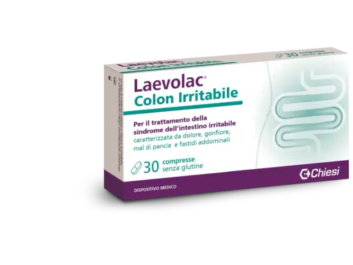 Confezione Laevolac Colon Irritabile, 30 compresse senza glutine, per il trattamento della sindrome dell'intestino irritabile. Contiene mebeverina cloridrato.