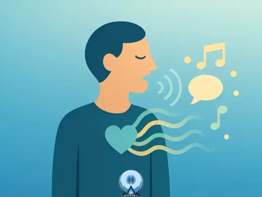 Uomo che parla, con un cuore che pulsa e onde che si propagano, simboleggiando il bisogno di liberare le emozioni attraverso la voce e la musica.