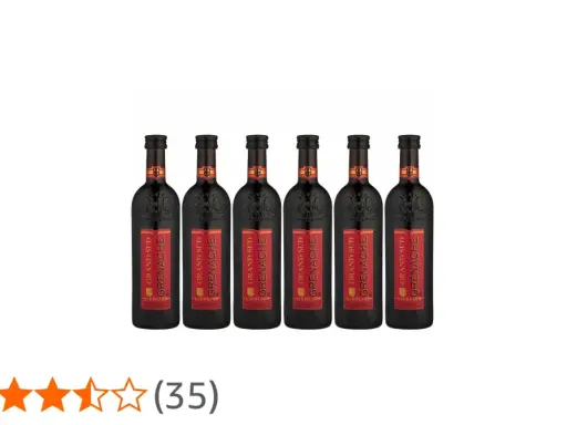 Sechs Flaschen Grand Sud Grenache Rotwein, lieblich ausgebaut, mit roten Etiketten und schwarzer Kappe.