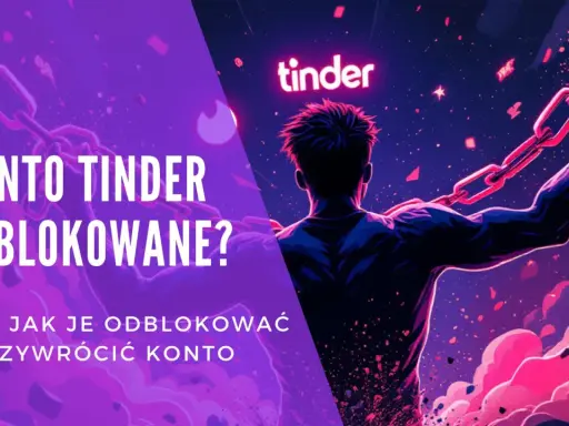 Konto Tinder zablokowane? Oto jak je odblokować i przywrócić. Styl graficzny nawiązuje do braku par i problemów z aplikacją.