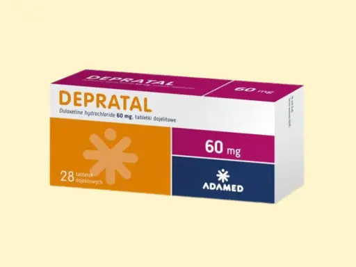Opakowanie leku Depratal 60 mg, zawierające 28 tabletek. Stosowany w leczeniu, ale warto pamiętać o potencjalnych **depratal skutki uboczne**.